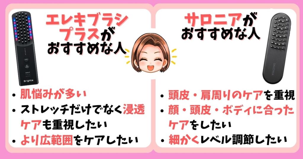 【まとめ】ブライトのエレキブラシプラスとサロニア電気ブラシの違いは9個