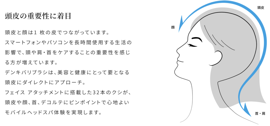 電気バリブラシは頭皮と顔をまとめてケア