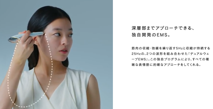 フェイススティックには温感・EMS（電気で筋肉を動かす）・バイブレーションの機能があり、機能を組み合わせて肌をケア